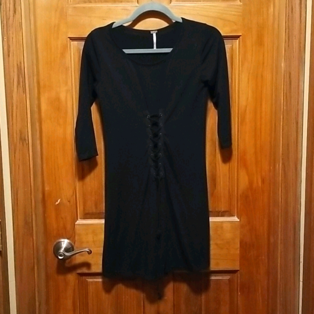 Black cinch front dress